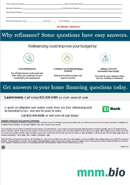 USA TD Bank wyciąg z kredytu hipotecznego w formatach Word i PDF, 3 strony 3